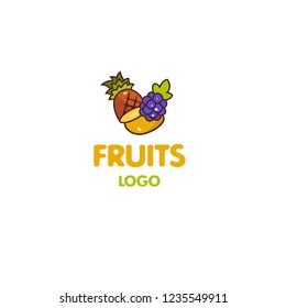 Logotype fruits, logo vector organic products, pineapple, mango, leaf, berry, delivery, useful