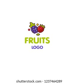 Logotype fruits, logo vector organic products, strawberries, grape, leaf, berry, delivery, useful