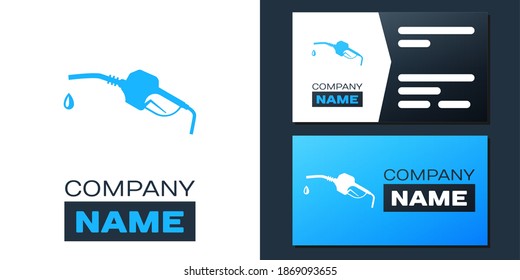 Logotype Gasoline pump nozzle icon isolated on white background. Fuel pump petrol station. Refuel service sign. Gas station icon. Logo design template element. Vector.