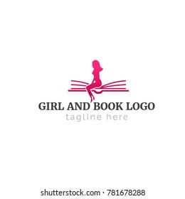- Logotype girl and book, logo vector for shop, store, library, club, read, journal, magazine