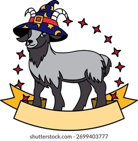logotype of A goat wearing a wizard hat