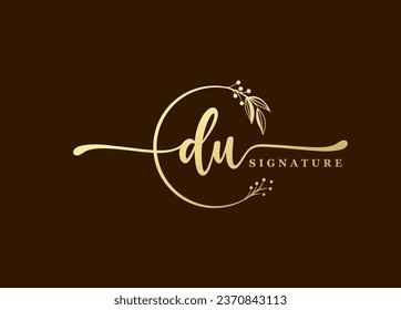 logotype gold signature initial du logo design isolated leaf and flower