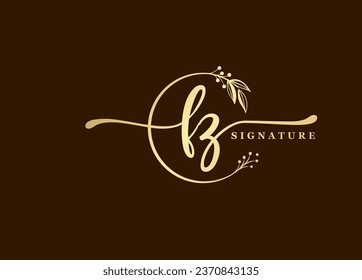 logotype gold signature initial fe logo design isolated leaf and flower