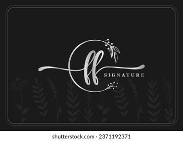 logotype gold signature initial ff logo design isolated leaf and flower