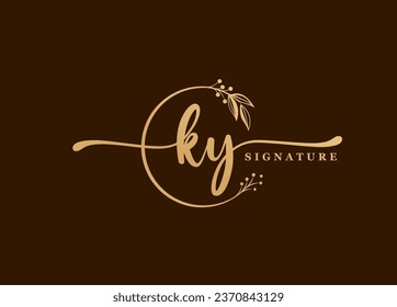 logotype gold signature initial ky logo design isolated leaf and flower