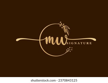 logotype gold signature initial mw logo design isolated leaf and flower