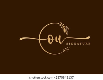 logotype gold signature initial ou logo design isolated leaf and flower