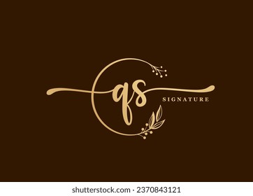 logotype gold signature initial qs logo design isolated leaf and flower