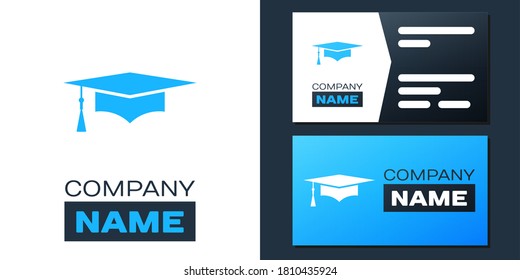 Logotype Graduation cap icon isolated on white background. Graduation hat with tassel icon. Logo design template element. Vector.