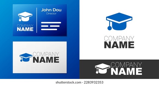 Logotype Graduation cap icon isolated on white background. Graduation hat with tassel icon. Logo design template element. Vector