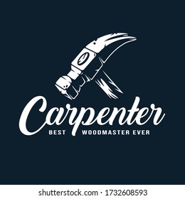 Logotype of hammer for carpentry and wood workshop