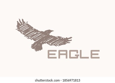 Logotype with hand drawn eagle illustration, sketch. Logo for branding