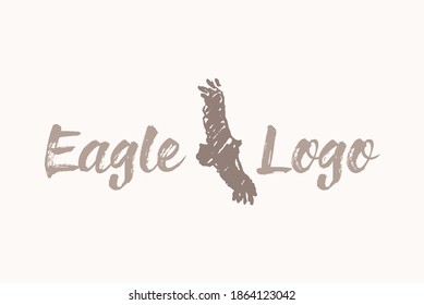 Logotype with hand drawn eagle illustration, sketch. Logo for branding