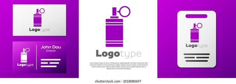 Logotype Hand grenade icon isolated on white background. Bomb explosion. Logo design template element. Vector