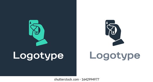 Logotype Hand holding playing cards icon isolated on white background. Casino game design. Logo design template element. Vector Illustration