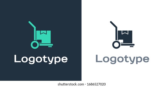 Logotype Hand truck and boxes icon isolated on white background. Dolly symbol. Logo design template element. Vector Illustration