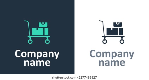 Logotype Hand truck and boxes icon isolated on white background. Dolly symbol. Logo design template element. Vector
