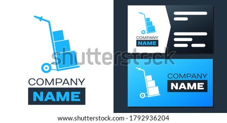 Logotype Hand truck and boxes icon isolated on white background. Dolly symbol. Logo design template element. Vector