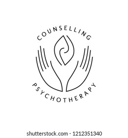 Logotype - hands support  two hemispheres of the brain, two leaves, two spirals, fire tongues - a symbol of interaction, clarity, psychological assistance and support.