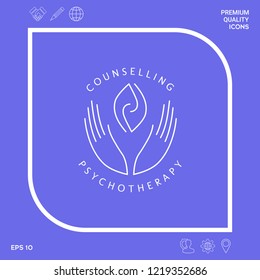 Logotype - hands support  two hemispheres of the brain, two leaves, two spirals, fire tongues - a symbol of interaction, clarity, psychological assistance and support.