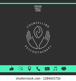 Logotype - hands support  two hemispheres of the brain, two leaves, two spirals, fire tongues - a symbol of interaction, clarity, psychological assistance and support.