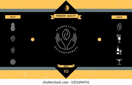 Logotype - hands support  two hemispheres of the brain, two leaves, two spirals, fire tongues - a symbol of interaction, clarity, psychological assistance and support.