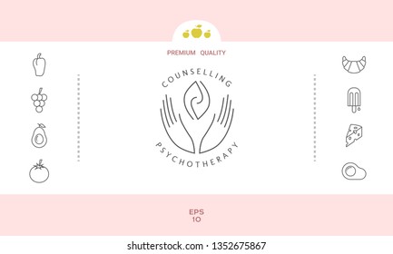 Logotype - hands support  two hemispheres of the brain, two leaves, two spirals, fire tongues - a symbol of interaction, clarity, psychological assistance and support.