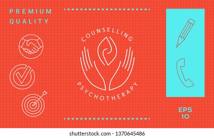 Logotype - hands support  two hemispheres of the brain, two leaves, two spirals, fire tongues - a symbol of interaction, clarity, psychological assistance and support.