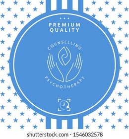 Logotype - hands support two hemispheres of the brain, two leaves, two spirals, fire tongues - a symbol of interaction, clarity, psychological assistance and support.