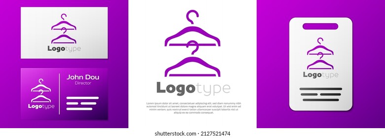 Logotype Hanger wardrobe icon isolated on white background. Cloakroom icon. Clothes service symbol. Laundry hanger sign. Logo design template element. Vector