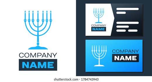 Logotype Hanukkah menorah icon isolated on white background. Religion icon. Hanukkah traditional symbol. Holiday religion, jewish festival of Lights. Logo design template element. Vector.