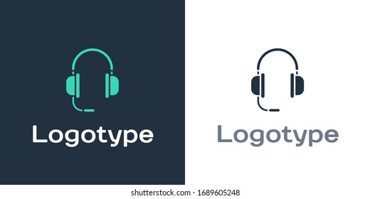 Logotype Headphones with microphone icon isolated on white background. Logo design template element. Vector Illustration