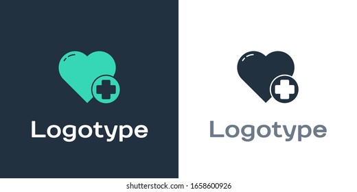 Logotipo Corazón con un icono cruzado aislado en fondo blanco. Primeros auxilios. Señal de atención médica, médica y farmacia. Elemento de plantilla de diseño del logotipo.  Ilustración vectorial