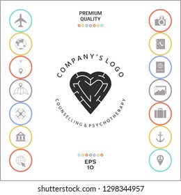 Logotype - a heart with the labirint - a symbol of the search for love, happiness, rapport. Graphic elements for your design