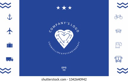 Logotype - a heart with the labirint - a symbol of the search for love, happiness, rapport. Graphic elements for your design