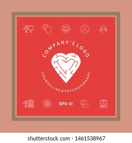 Logotype - a heart with the labirint - a symbol of the search for love, happiness, rapport. Graphic elements for your design