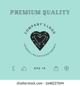 Logotype - a heart with the labirint - a symbol of the search for love, happiness, rapport. Graphic elements for your design