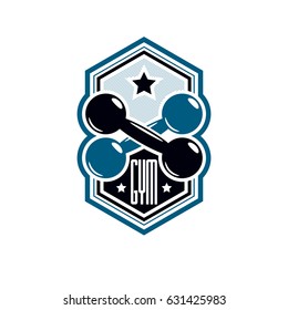 Logotype for heavyweight gym or fitness sport gymnasium, vintage style vector emblem.