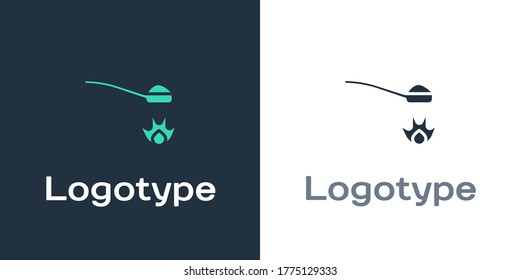 Logotype Heroin in a spoon icon isolated on white background. Concept of drug addiction and dependence from the narcotic. Junkie lifestyle. Logo design template element. Vector Illustration