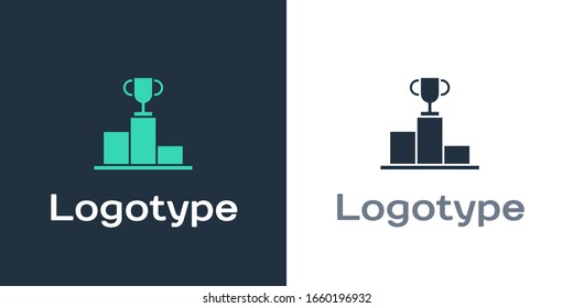 Logotype Hockey over sports winner podium icon isolated on white background. Logo design template element. Vector Illustration