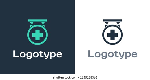 Logotype Hospital signboard icon isolated on white background. Logo design template element. Vector Illustration