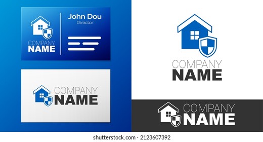 Logotype House with shield icon isolated on white background. Insurance concept. Security, safety, protection, protect concept. Logo design template element. Vector