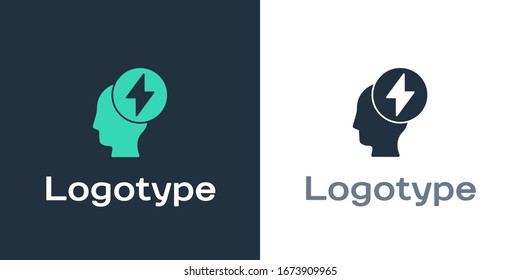 Logotype Menschenkopf und Symbol für Elektrotechnik einzeln auf weißem Hintergrund. Logo-Design-Element. Vektorillustration-Illustration