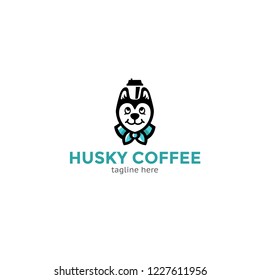 Logotype husky coffee, logo vector shop, store, restaurant, products drink