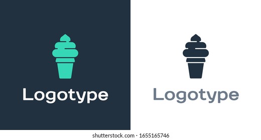 Logotype Ice cream in waffle cone icon isolated on white background. Sweet symbol. Logo design template element. Vector Illustration