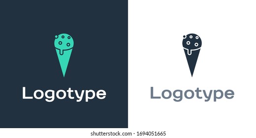 Logotype Ice cream in waffle cone icon isolated on white background. Sweet symbol. Logo design template element. Vector Illustration