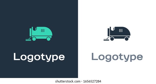 Logotype Ice resurfacer icon isolated on white background. Ice resurfacing machine on rink. Cleaner for ice rink and stadium. Logo design template element. Vector Illustration
