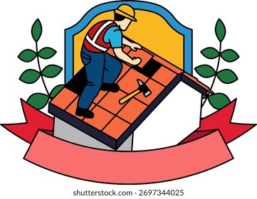 ícone de logotipo de um homem está trabalhando em um telhado