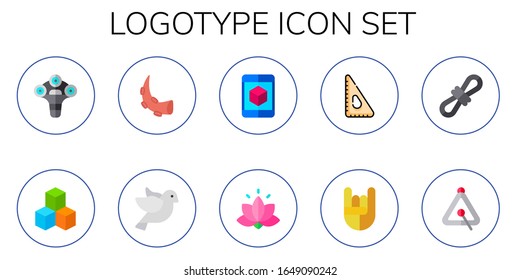 logotype icon set. 10 flat logotype icons. Included d, octopus, dove, lotus, triangle, heavy metal icons