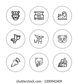 Logotype icon set. collection of 9 outline logotype icons with anniversary, bakery, dragon, panda, pastry bag, pelican, swan icons. editable icons.